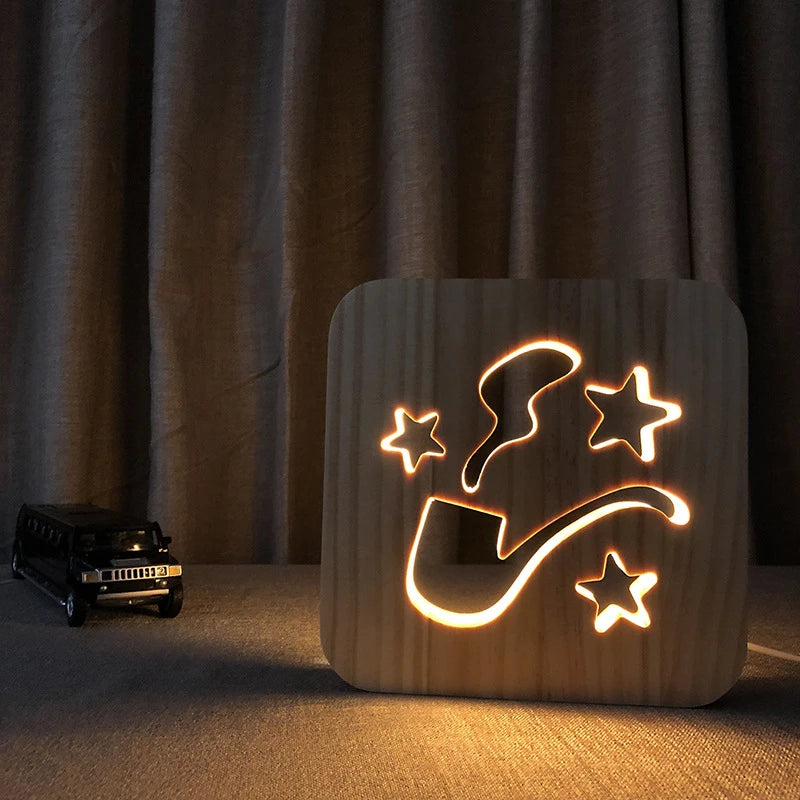 Acecorner LED USB Night Light Wooden Dog Paw Cat Wolf Head Animal Lamp Novelty Kid Bedroom 3D Decoration Table Lamp Children Gif tableandwalllamps