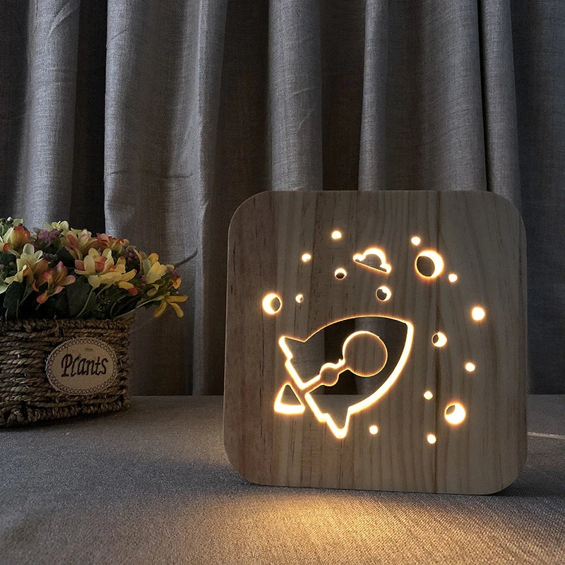 Acecorner LED USB Night Light Wooden Dog Paw Cat Wolf Head Animal Lamp Novelty Kid Bedroom 3D Decoration Table Lamp Children Gif tableandwalllamps