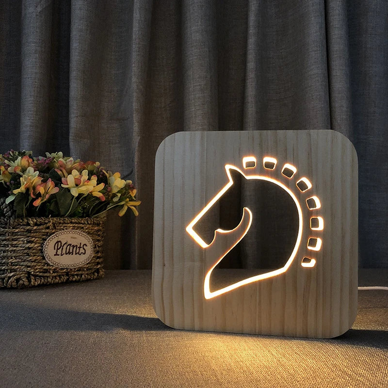 Acecorner LED USB Night Light Wooden Dog Paw Cat Wolf Head Animal Lamp Novelty Kid Bedroom 3D Decoration Table Lamp Children Gif tableandwalllamps