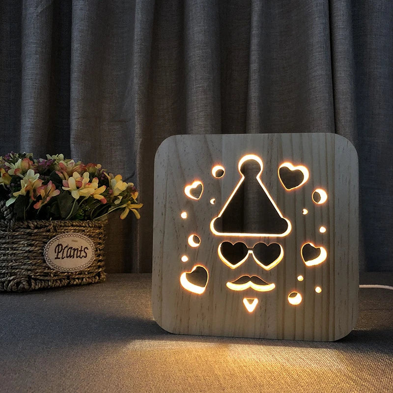 Acecorner LED USB Night Light Wooden Dog Paw Cat Wolf Head Animal Lamp Novelty Kid Bedroom 3D Decoration Table Lamp Children Gif tableandwalllamps