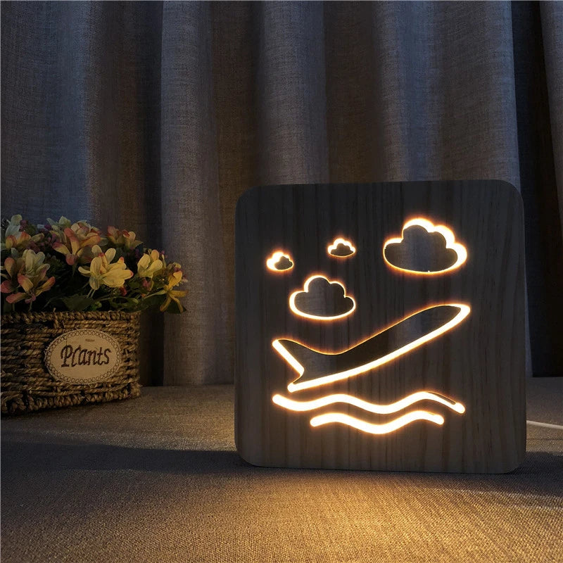 Acecorner LED USB Night Light Wooden Dog Paw Cat Wolf Head Animal Lamp Novelty Kid Bedroom 3D Decoration Table Lamp Children Gif tableandwalllamps