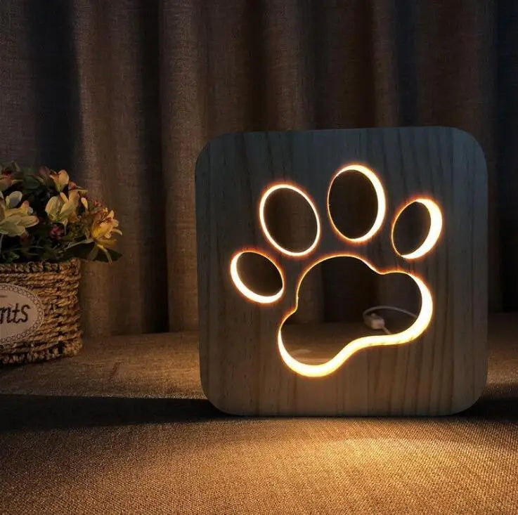 Ins Wooden Lamp Animal Cat Paw Lamp 3D USB LED Table Light Switch Control Wood Carving bed Lamp for Child kids Room Decoration tableandwalllamps