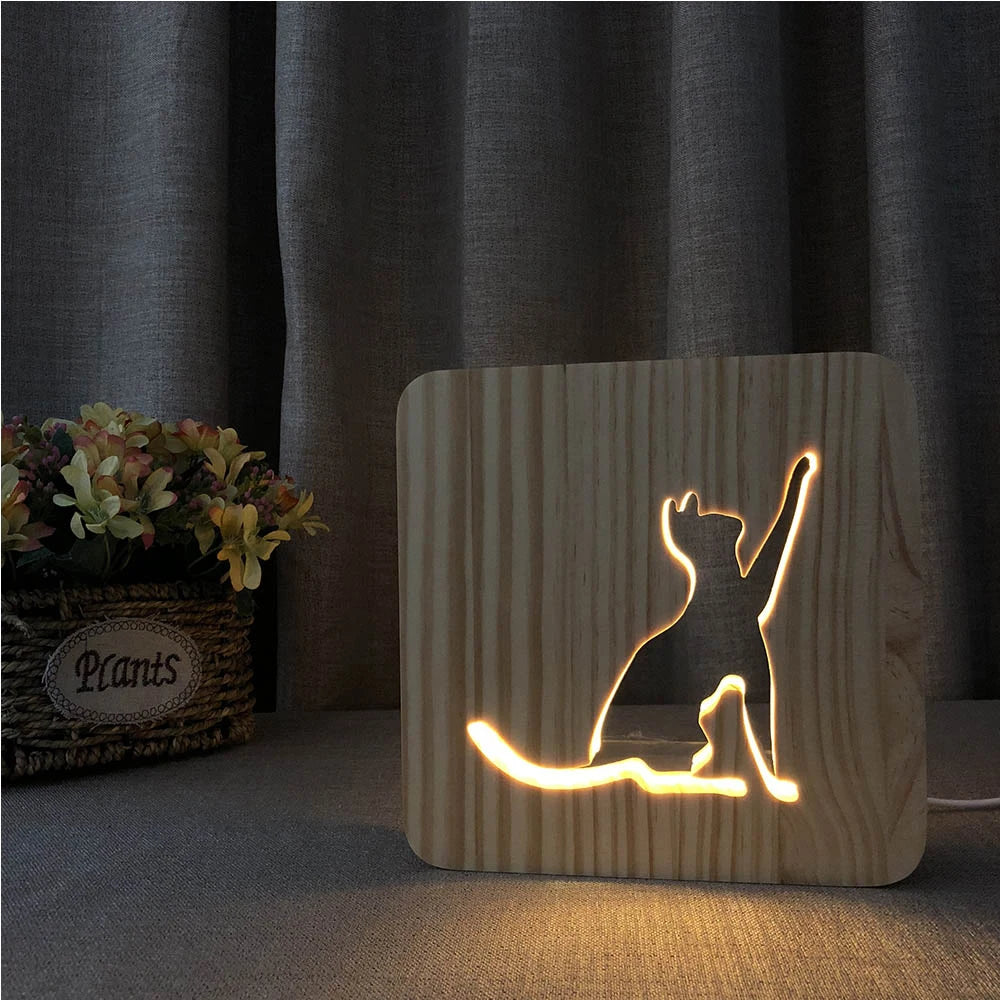 Ins Wooden Lamp Animal Cat Paw Lamp 3D USB LED Table Light Switch Control Wood Carving bed Lamp for Child kids Room Decoration tableandwalllamps