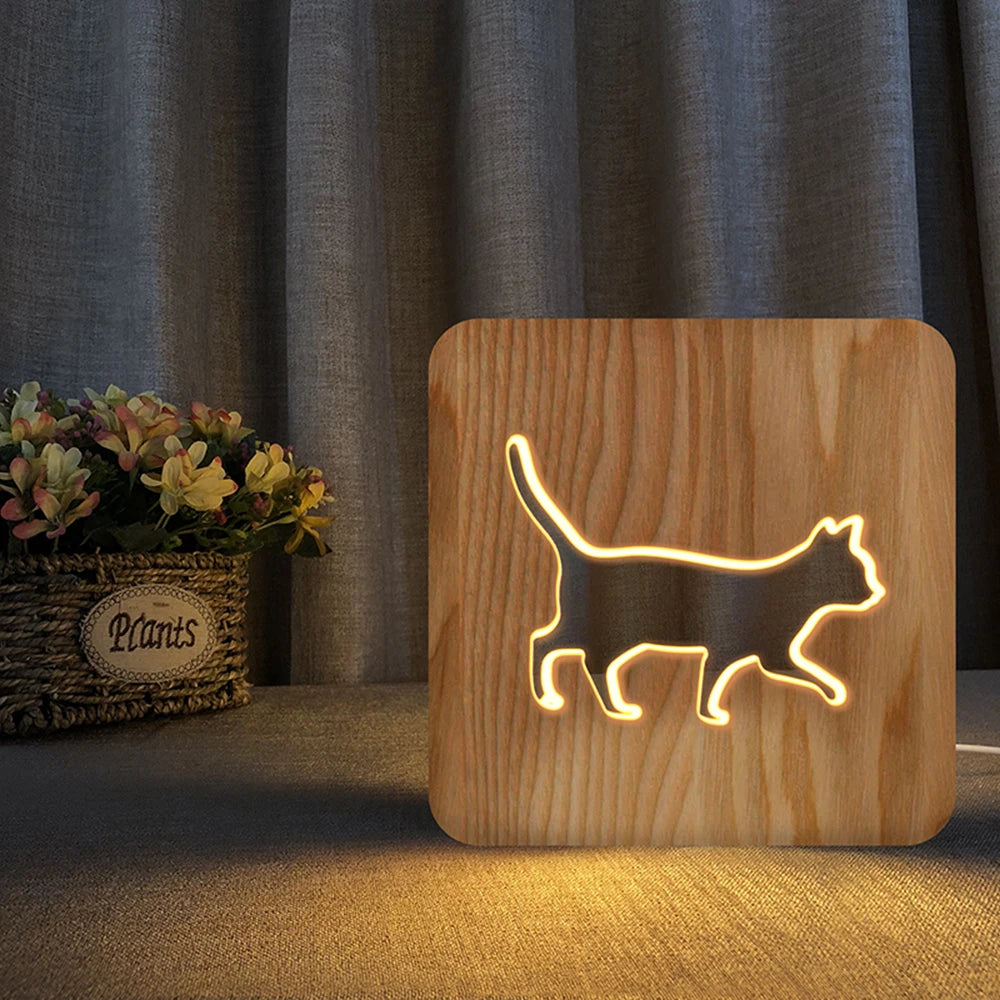 Ins Wooden Lamp Animal Cat Paw Lamp 3D USB LED Table Light Switch Control Wood Carving bed Lamp for Child kids Room Decoration tableandwalllamps