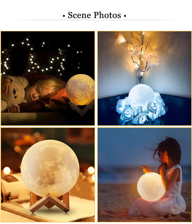 3D Print Moon Lamp Rechargeable 2 Color Touch Moon Lamp LED Night Light Children's Night Lamp Bedroom Decoration Birthday Gifts tableandwalllamps