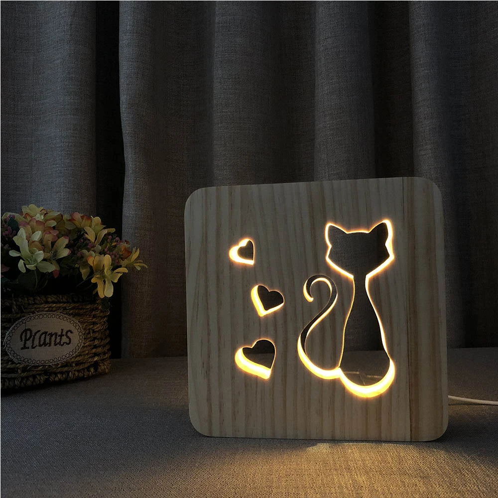 Ins Wooden Lamp Animal Cat Paw Lamp 3D USB LED Table Light Switch Control Wood Carving bed Lamp for Child kids Room Decoration tableandwalllamps