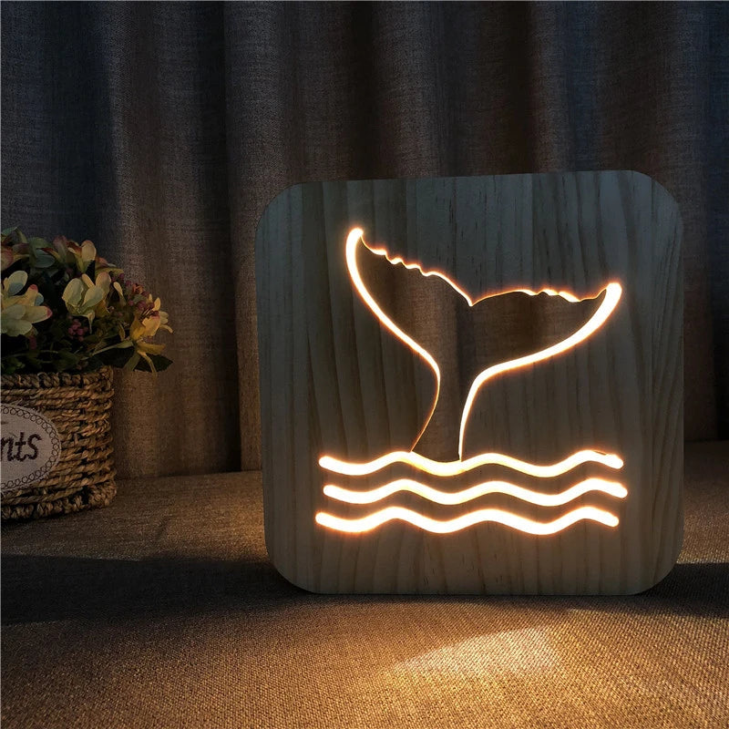 Acecorner LED USB Night Light Wooden Dog Paw Cat Wolf Head Animal Lamp Novelty Kid Bedroom 3D Decoration Table Lamp Children Gif tableandwalllamps