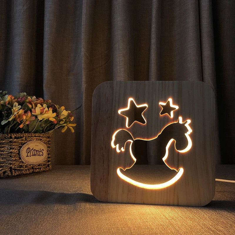 Acecorner LED USB Night Light Wooden Dog Paw Cat Wolf Head Animal Lamp Novelty Kid Bedroom 3D Decoration Table Lamp Children Gif tableandwalllamps