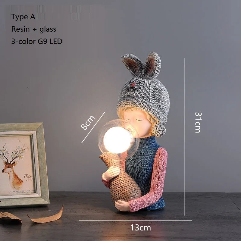 Nordic Ins Vase Hat Girl Cartoon Resin Table Lamp For Children room Bedroom Creative Bedside Standing decoration table lights tableandwalllamps