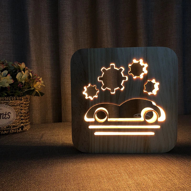 Acecorner LED USB Night Light Wooden Dog Paw Cat Wolf Head Animal Lamp Novelty Kid Bedroom 3D Decoration Table Lamp Children Gif tableandwalllamps