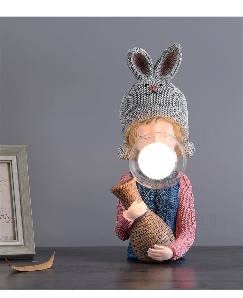 Nordic Ins Vase Hat Girl Cartoon Resin Table Lamp For Children room Bedroom Creative Bedside Standing decoration table lights tableandwalllamps