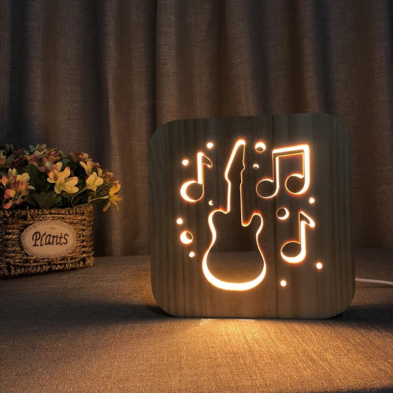 Acecorner LED USB Night Light Wooden Dog Paw Cat Wolf Head Animal Lamp Novelty Kid Bedroom 3D Decoration Table Lamp Children Gif tableandwalllamps