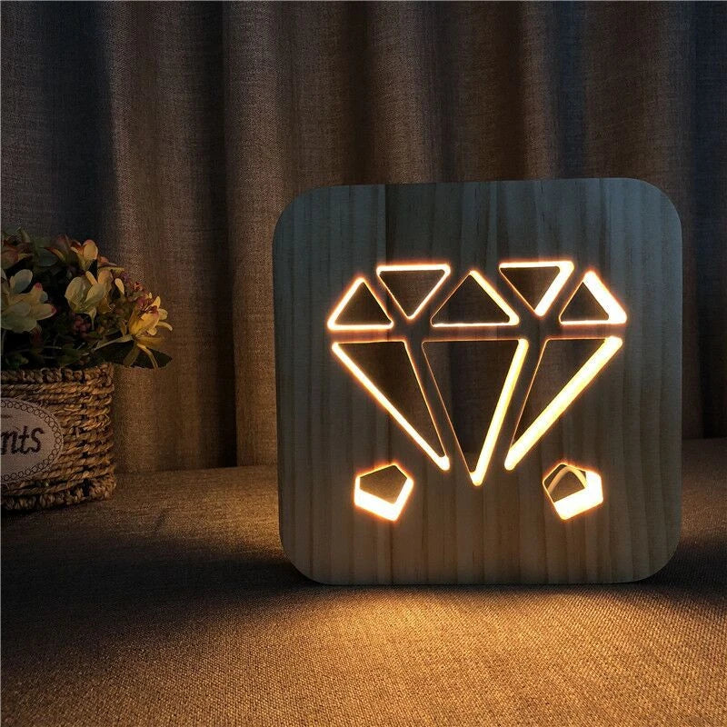 Acecorner LED USB Night Light Wooden Dog Paw Cat Wolf Head Animal Lamp Novelty Kid Bedroom 3D Decoration Table Lamp Children Gif tableandwalllamps