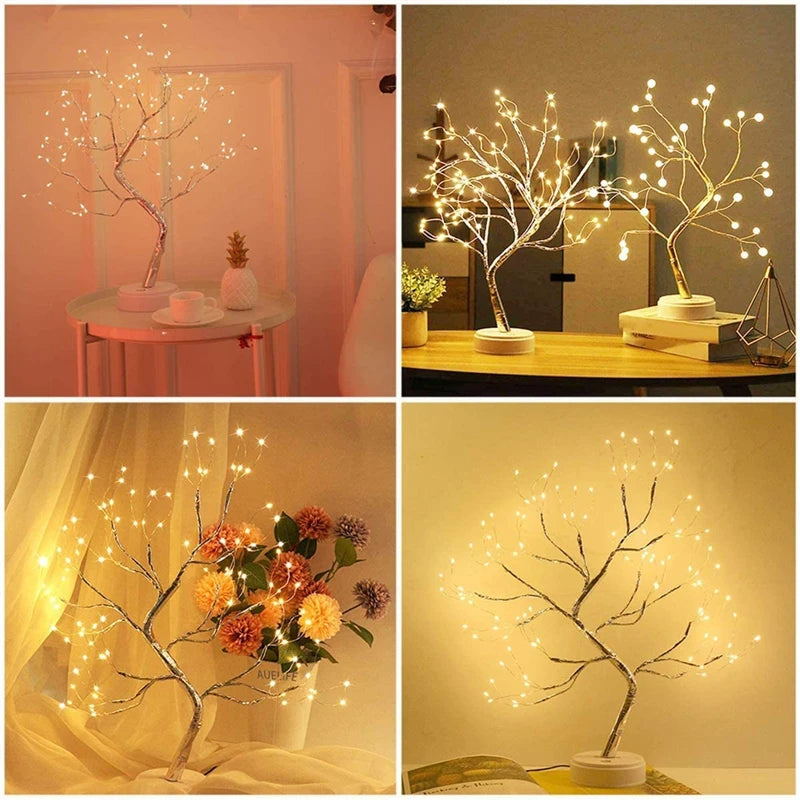 LED Night Light Mini Christmas Tree Copper Wire Garland Lamp For Kids Home Bedroom Decoration Decor Fairy Light Holiday lighting tableandwalllamps