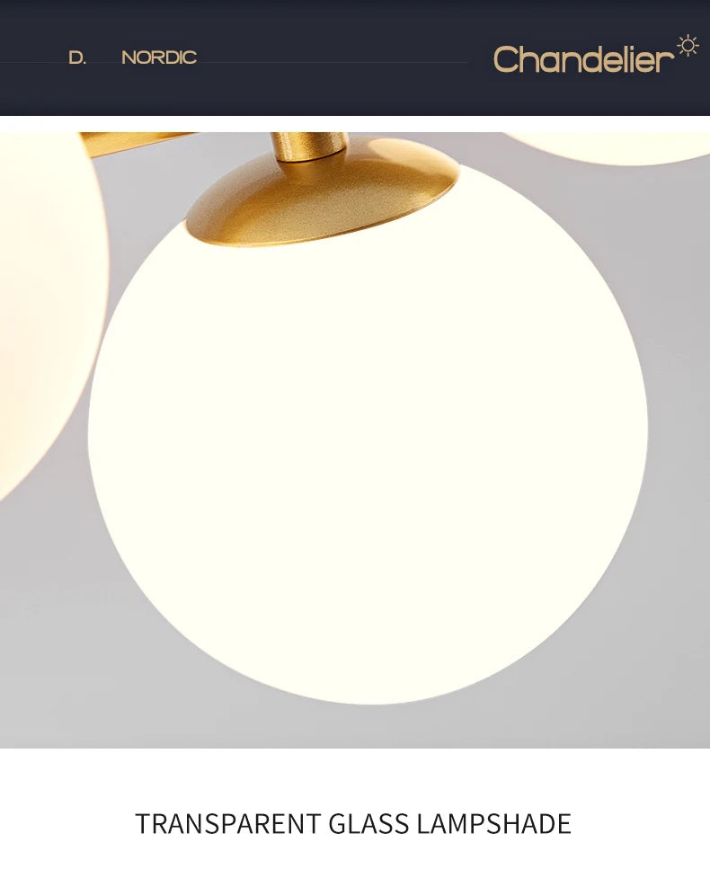 Nordic Modern LED Pendant Gold Light Glass Ball 11 Heads Hanging Lamp for Kitchen Living Dining Room Suspension Luminaire Design