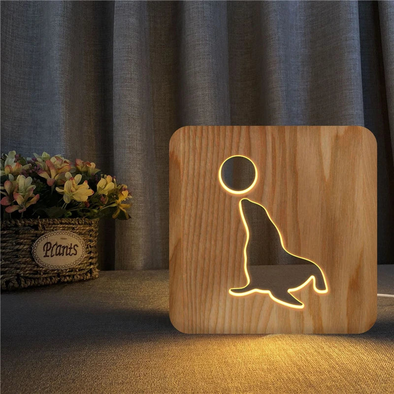 Acecorner LED USB Night Light Wooden Dog Paw Cat Wolf Head Animal Lamp Novelty Kid Bedroom 3D Decoration Table Lamp Children Gif tableandwalllamps