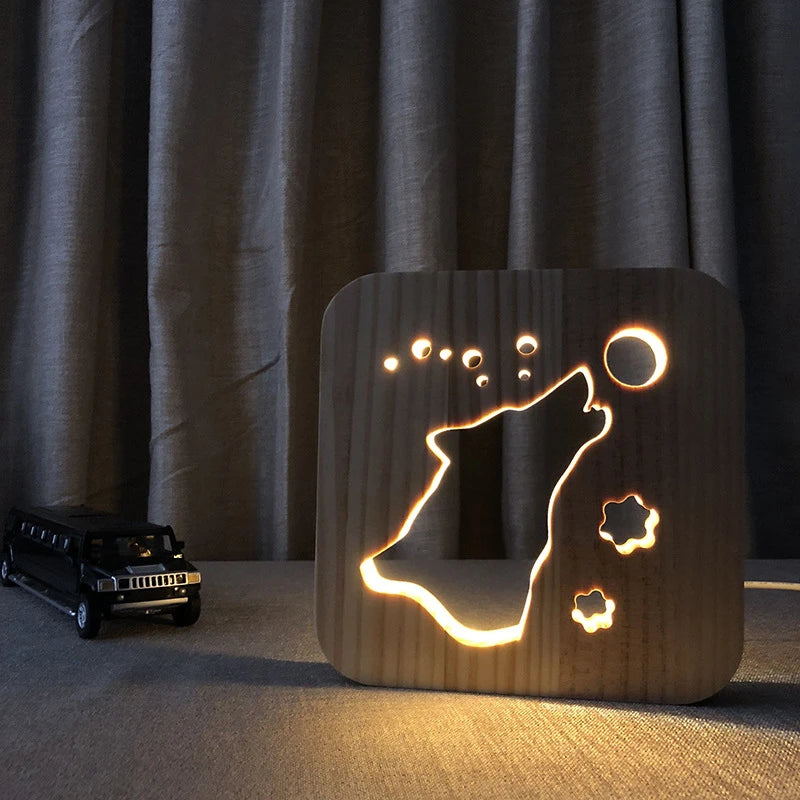 Acecorner LED USB Night Light Wooden Dog Paw Cat Wolf Head Animal Lamp Novelty Kid Bedroom 3D Decoration Table Lamp Children Gif tableandwalllamps