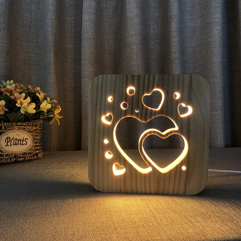 Acecorner LED USB Night Light Wooden Dog Paw Cat Wolf Head Animal Lamp Novelty Kid Bedroom 3D Decoration Table Lamp Children Gif tableandwalllamps