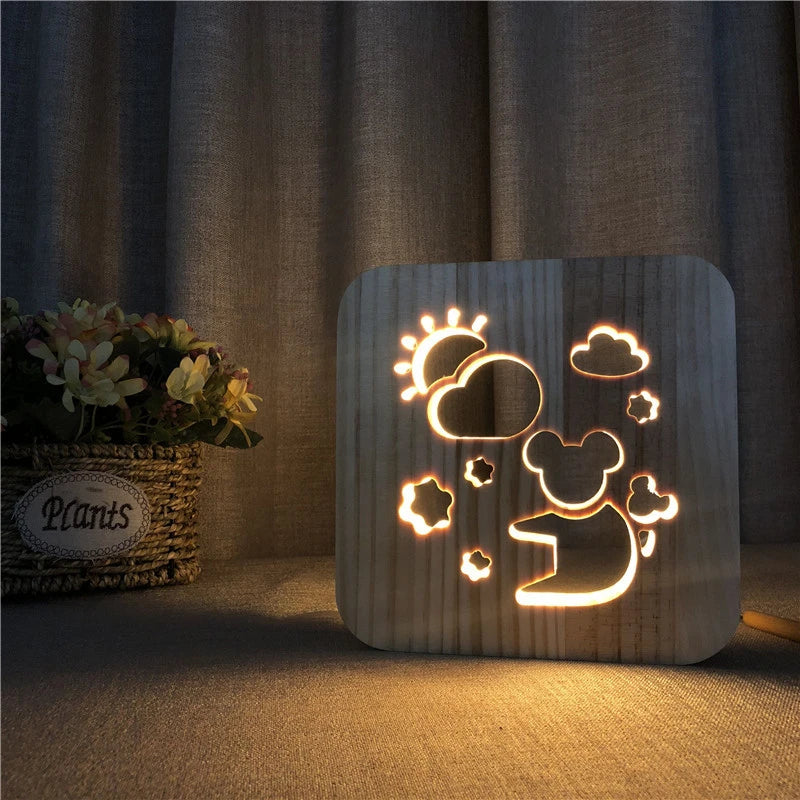 Acecorner LED USB Night Light Wooden Dog Paw Cat Wolf Head Animal Lamp Novelty Kid Bedroom 3D Decoration Table Lamp Children Gif tableandwalllamps