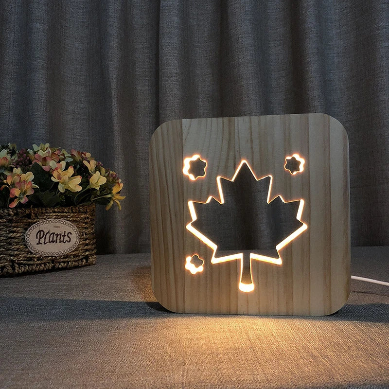 Acecorner LED USB Night Light Wooden Dog Paw Cat Wolf Head Animal Lamp Novelty Kid Bedroom 3D Decoration Table Lamp Children Gif tableandwalllamps