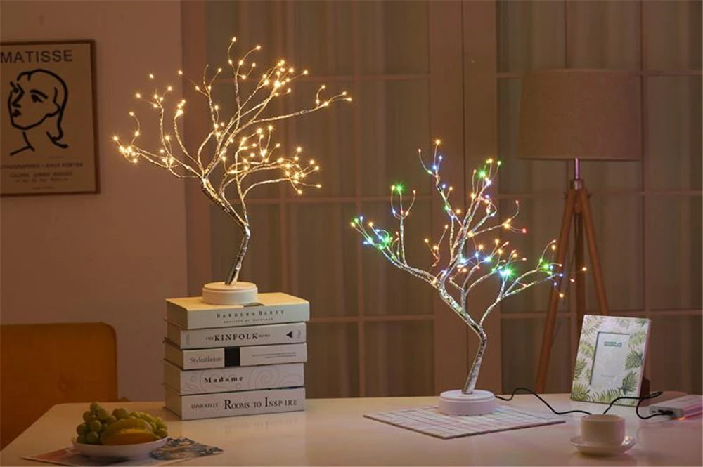 LED Night Light Mini Christmas Tree Copper Wire Garland Lamp For Kids Home Bedroom Decoration Decor Fairy Light Holiday lighting tableandwalllamps