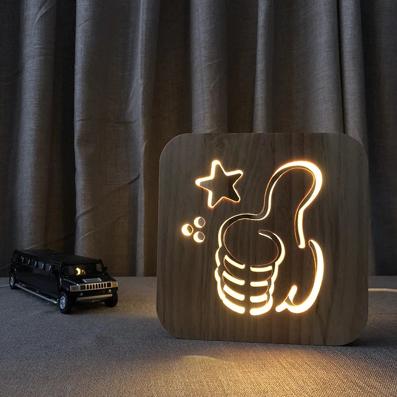 Acecorner LED USB Night Light Wooden Dog Paw Cat Wolf Head Animal Lamp Novelty Kid Bedroom 3D Decoration Table Lamp Children Gif tableandwalllamps