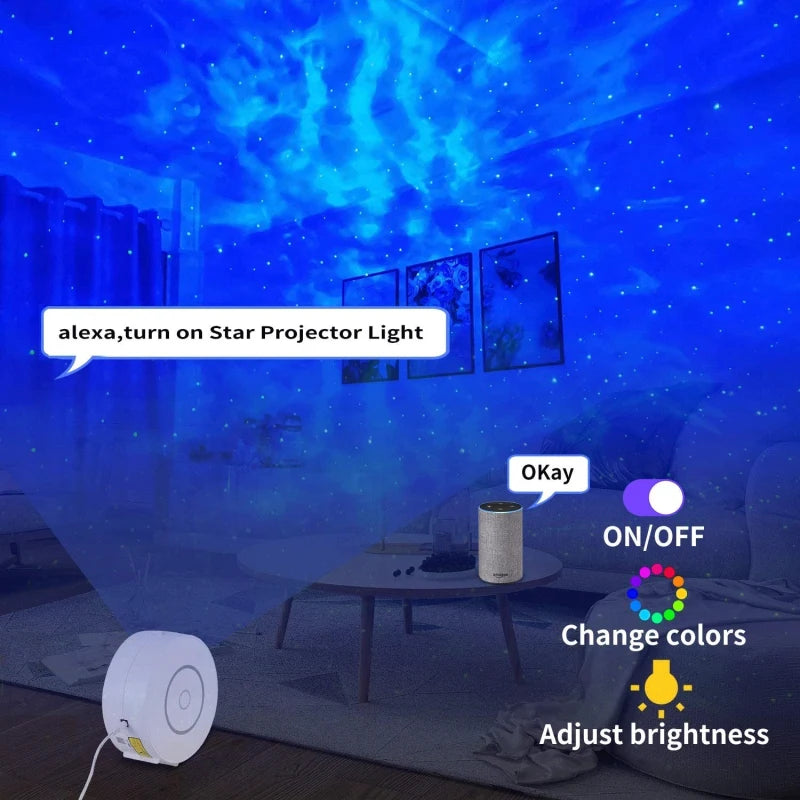 Smart Starry Sky Projector Night Light Wifi Galaxy Star Lamp LED Laser Water Wave App Wireless Control for Alexa Google Home tableandwalllamps