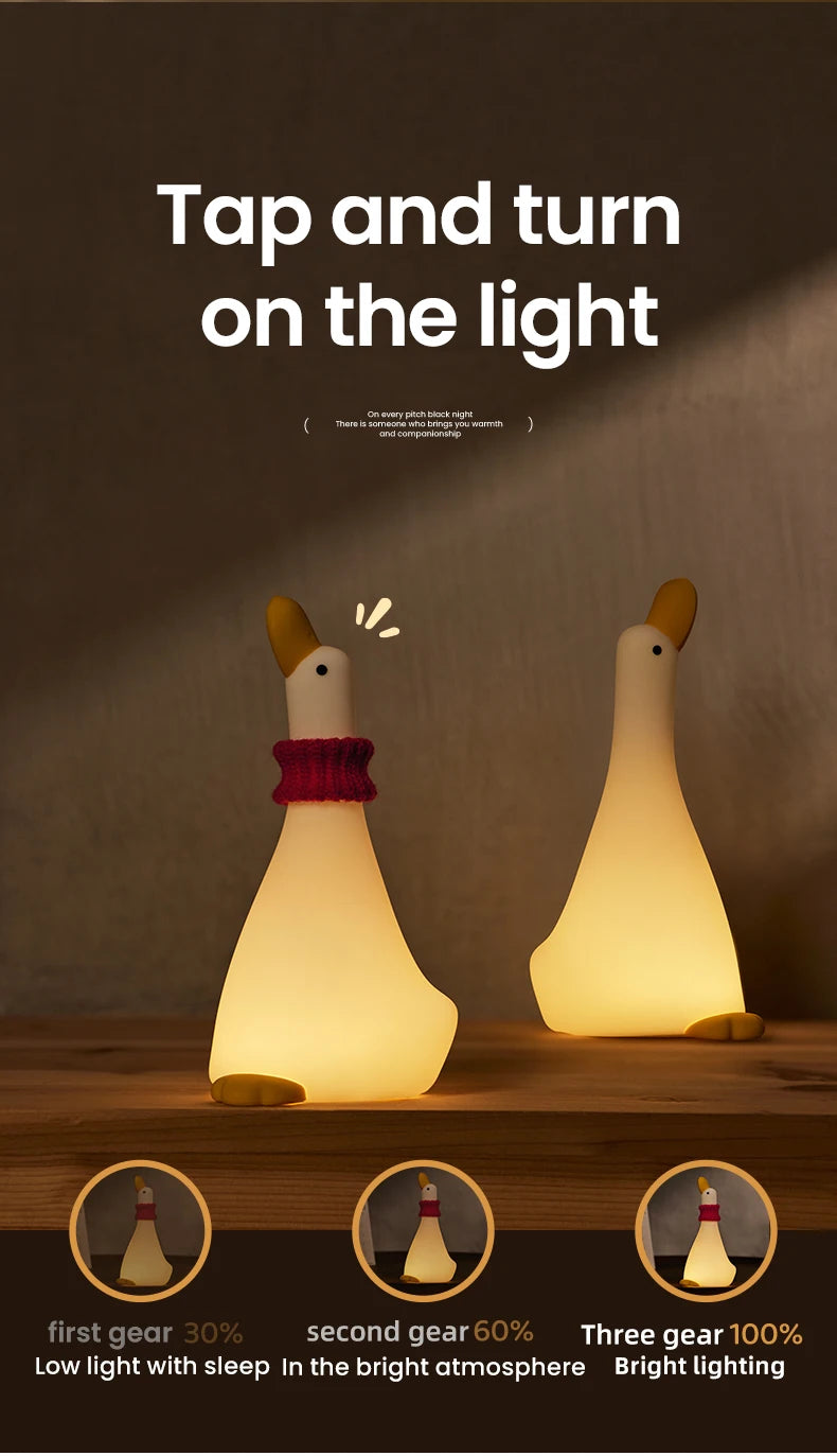 Funny Duck Rechargeable LED Night Light Silicone Lamp Bedside Cartoon Cute Children Nightlights for Home Room Decor Birthday Gif tableandwalllamps