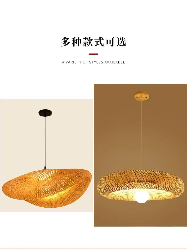 Bamboo Hand Weaving Pendant Light 38cm Hanging LED Ceiling Lamp Chandelier Fixture Rattan Hand Craft Woven Home Bedroom Decor