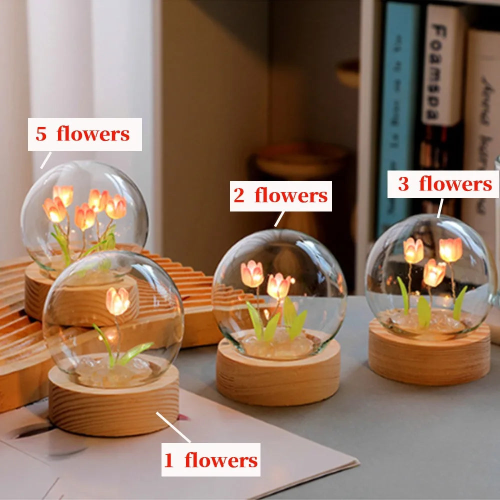 Tulip Night Light Cute Bedroom Room Decor Floral Lamp Valentines Day Gift Lampara Tulipanes Girlfriend DIY Material Handmade tableandwalllamps