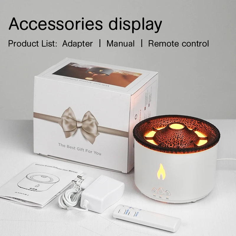 KINSCOTER Volcano Flame Aroma Diffuser Jellyfish Smoke Ring Air Humidifier 360ml Aromatherapy Essential Oil Diffuser Cool Gift tableandwalllamps