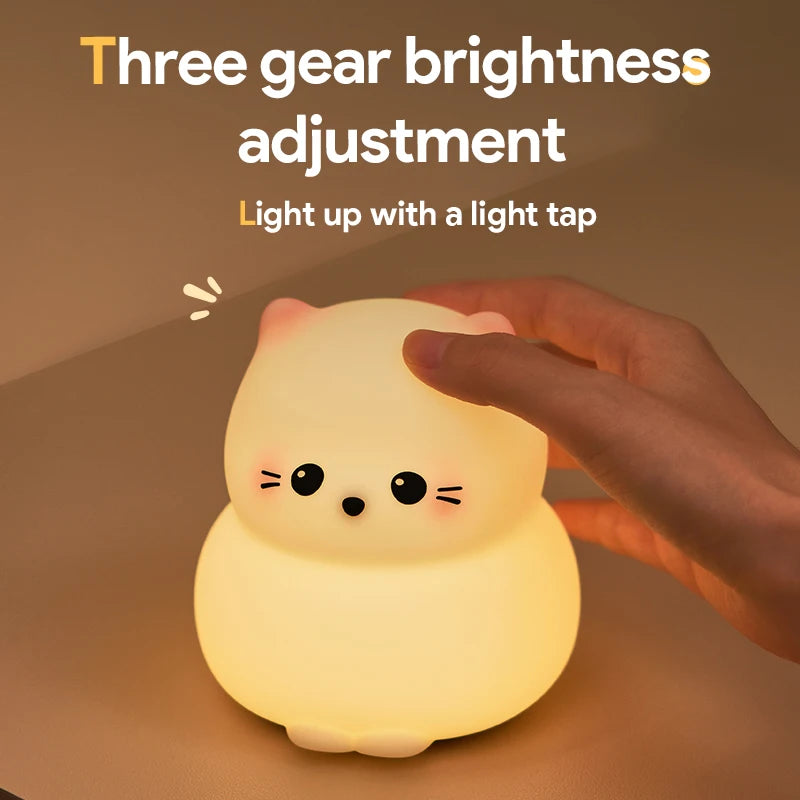 Puppy Cat Night Light Rechargeable Nursery Led Table Lamp Silicone Kawaii Birthday Gifts for Kids Toddler Room Bedroom Decor tableandwalllamps