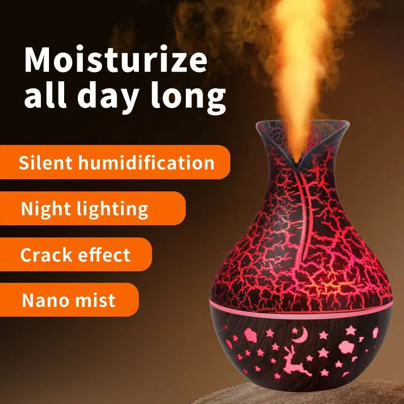 150ml new vase air humidifier, hollow wood grain aromatherapy essential oil diffuser, 7-color LED light tableandwalllamps