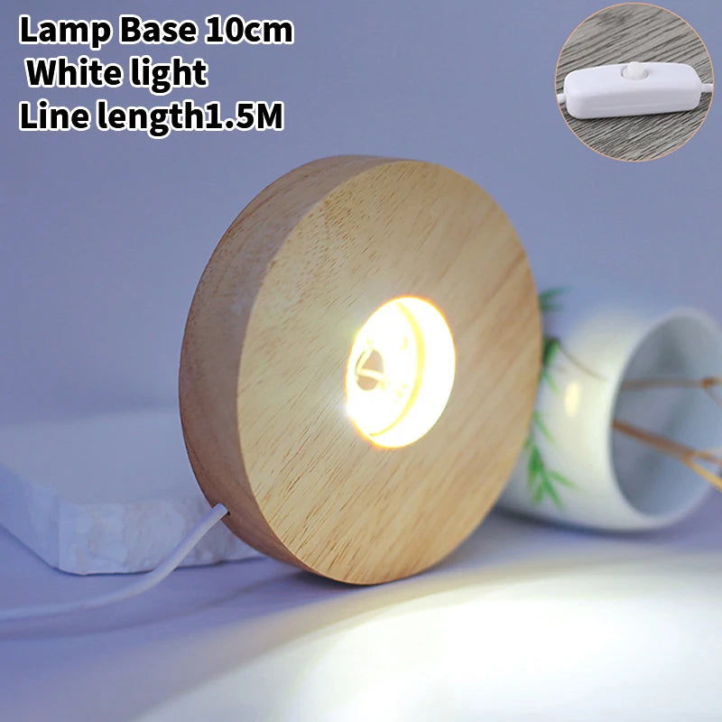 10cm Wood Light Base Rechargeable Wooden LED Light Rotating Display Stand Lamp Holder Lamp Base Art with Power adapter tableandwalllamps