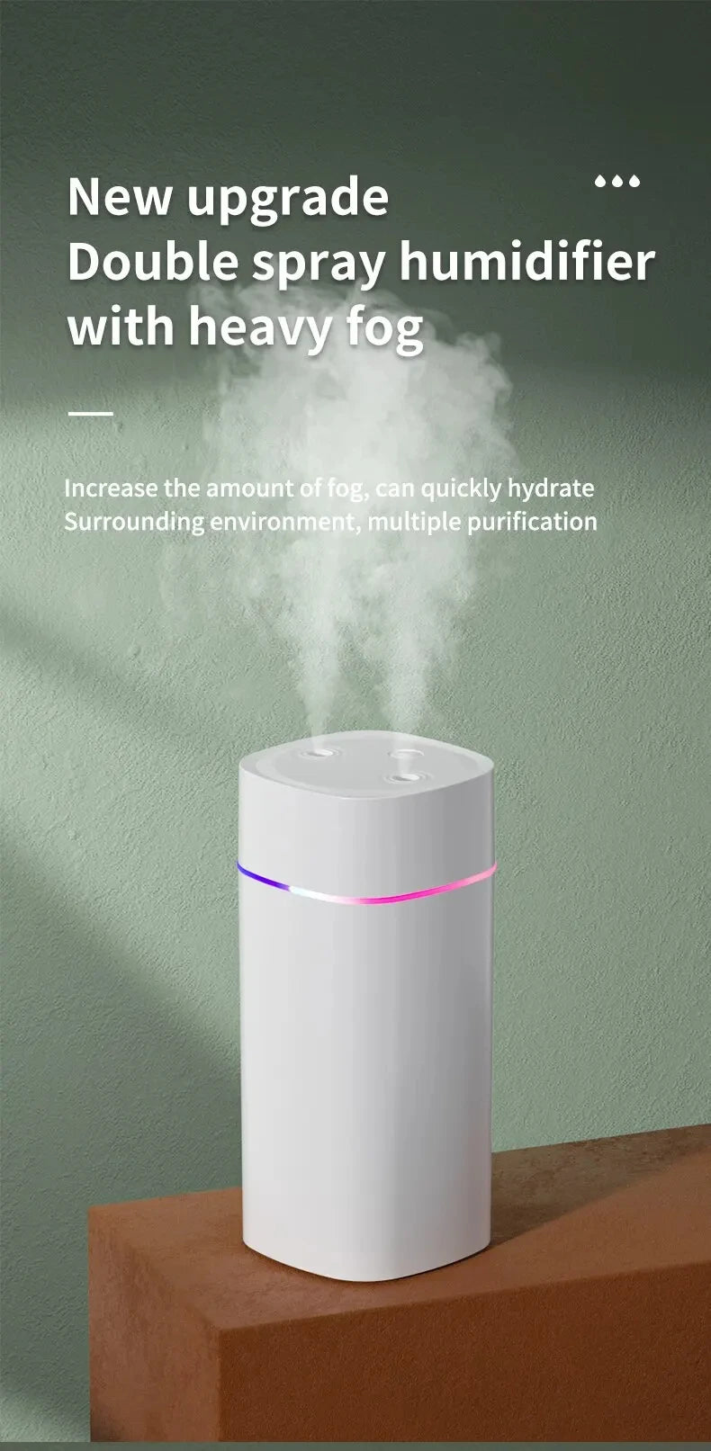 Creative Dual Nozzle Humidifier Desktop Home Bedroom Car Aromatherapy Silent Oil Diffuser Usb 7 Color Ambient Light tableandwalllamps