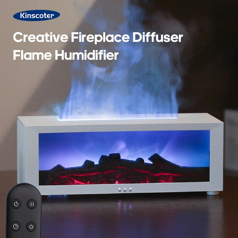 Fireplace Aroma Diffuser Colorful Flame Air Humidifier with Timer Remote and Waterless Auto Off for Home Office Birthday Gifts tableandwalllamps