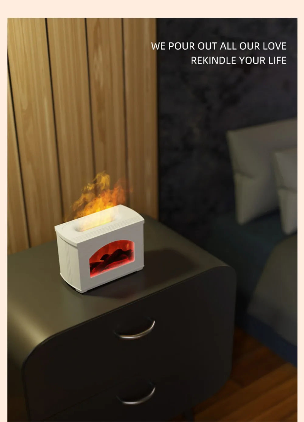 Colourful Flame Home USB Aromatherapy Diffuser Large Capacity Water Tank Fireplace Essential oils Air Humidifier Christmas Gifts tableandwalllamps