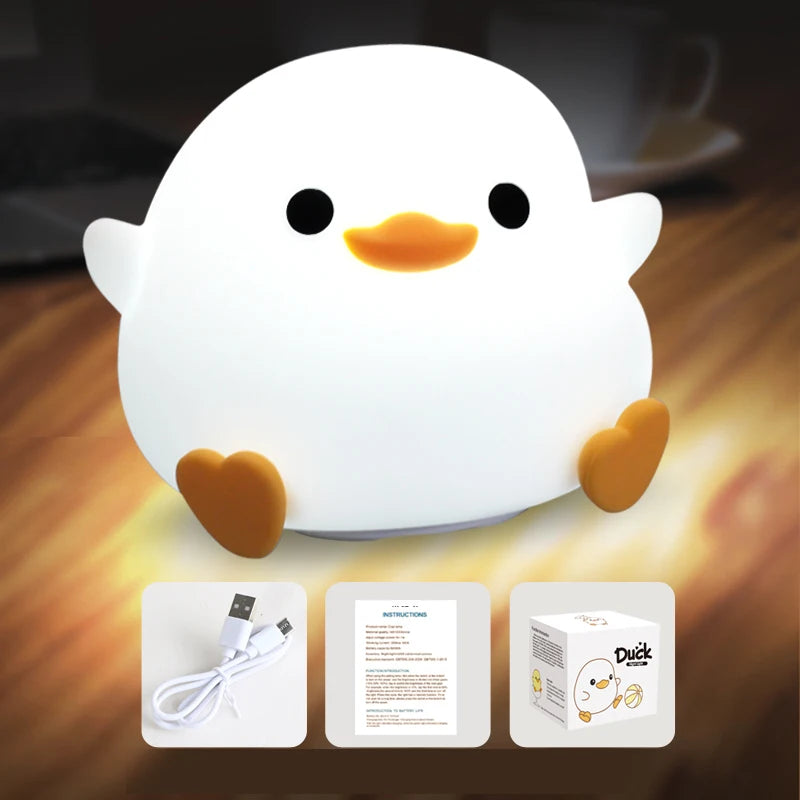 LED Night Light Cute Duck Cartoon Animals Silicone Lamp for Children Kid Touch Sensor Timing USB Rechargeable for Birthday Gifts tableandwalllamps