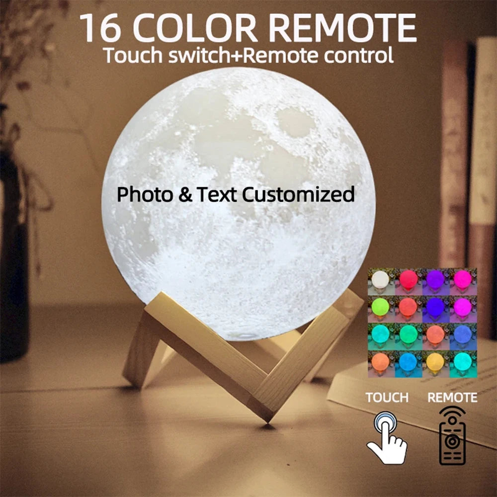 Customized 3D Printing Moon Lamp Personalized Photo Text Night Light USB Rechargeable Gift for Birthday Mother's Valentine Day tableandwalllamps