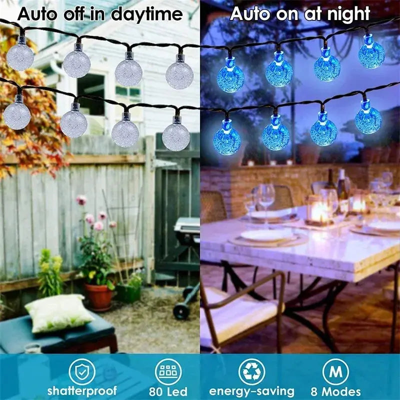 20~200LED Solar Lights Outdoor Globe Fairy String Light Christmas Garland 8 Modes Waterproof Patio Light for Garden Party Decor tableandwalllamps