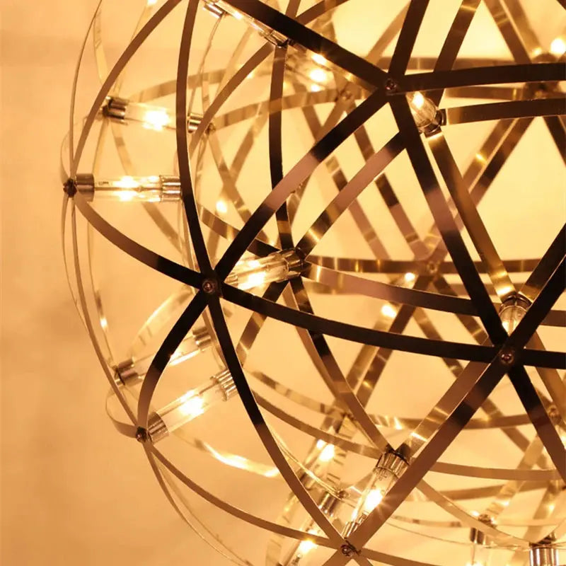 Italy Designer Assembled Spark Ball Led Chandeliers Firework Stainless Steel Loft Living Room Remote Pendant Lamp Indoor Decor tableandwalllamps