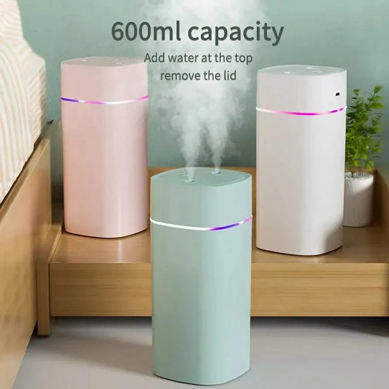 Creative Dual Nozzle Humidifier Desktop Home Bedroom Car Aromatherapy Silent Oil Diffuser Usb 7 Color Ambient Light tableandwalllamps