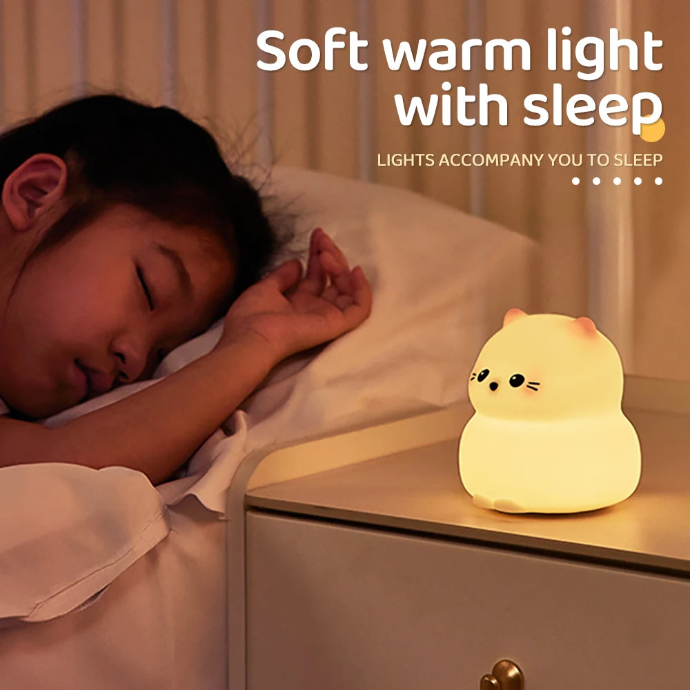 Silicone Cat Dog Night Light USB Rechargeable Nursery Sleeping Lamp Kawaii Cat Animal Night Lights for Kids Bedside Decoration tableandwalllamps