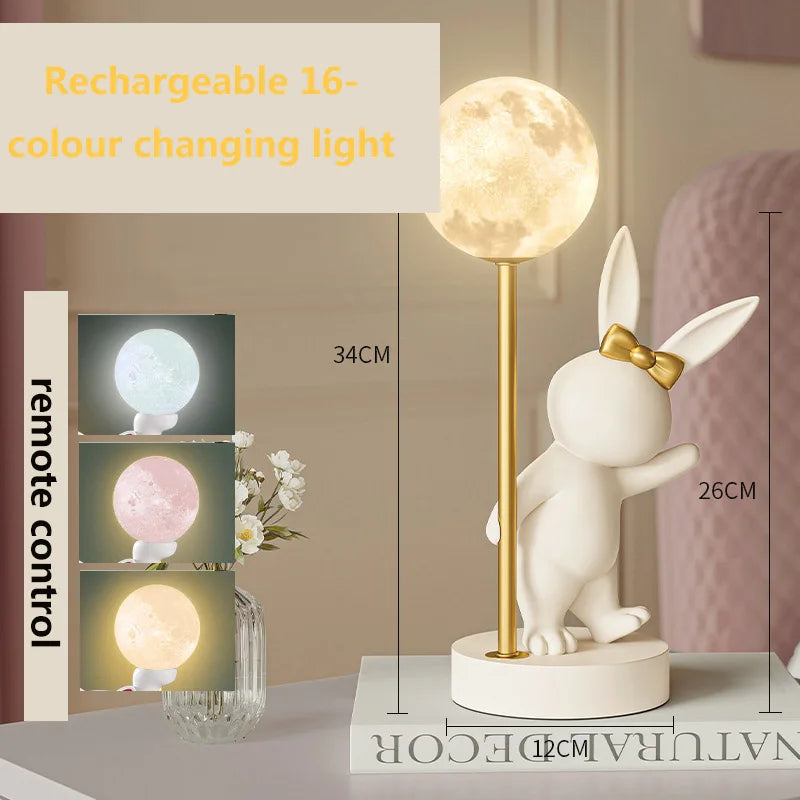 Nordic Pink Rabbit Table Lamp Atmosphere Night Light Luxury Birthday Wedding Gift Nightlights Ins Cute Bunny Bedroom Decoration tableandwalllamps