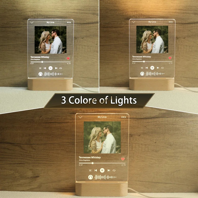 Custom Song Acrylic Plaque,Personalized Photo Frame,Podcast Code Night light Lamp,Playlist Streaming,Gift for Couple tableandwalllamps