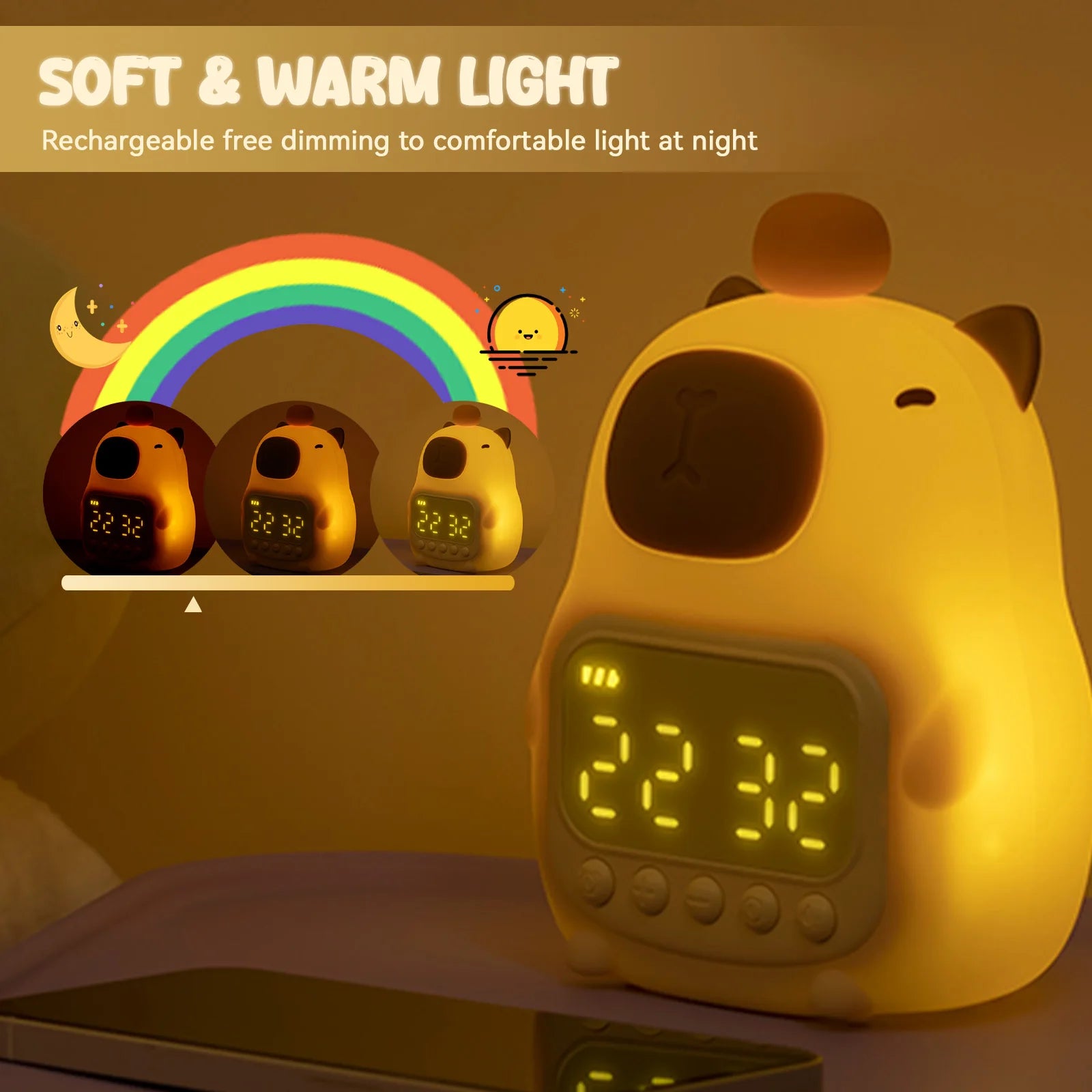 Cute Capybara Night Light Rechargable Digital Alarm Clock Night Lamp Touch Snooze Desktop Table Light for Gift tableandwalllamps