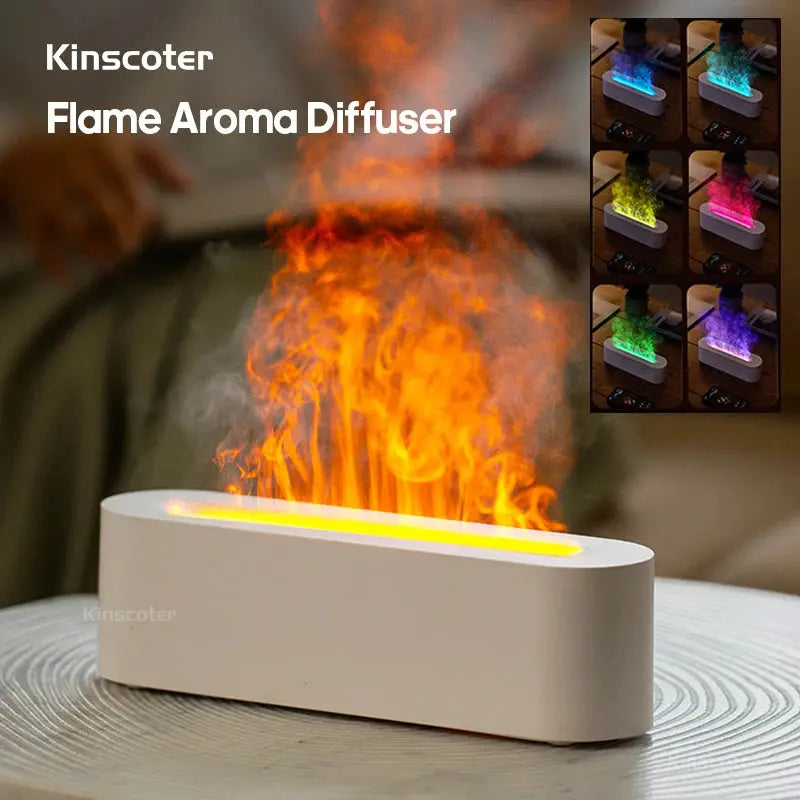 KINSCOTER Essential Oil Aroma Diffuser Flame Air Humidifier Ultrasonic Cool Mist Difusor with  RGB Realistic Fire Night Light tableandwalllamps