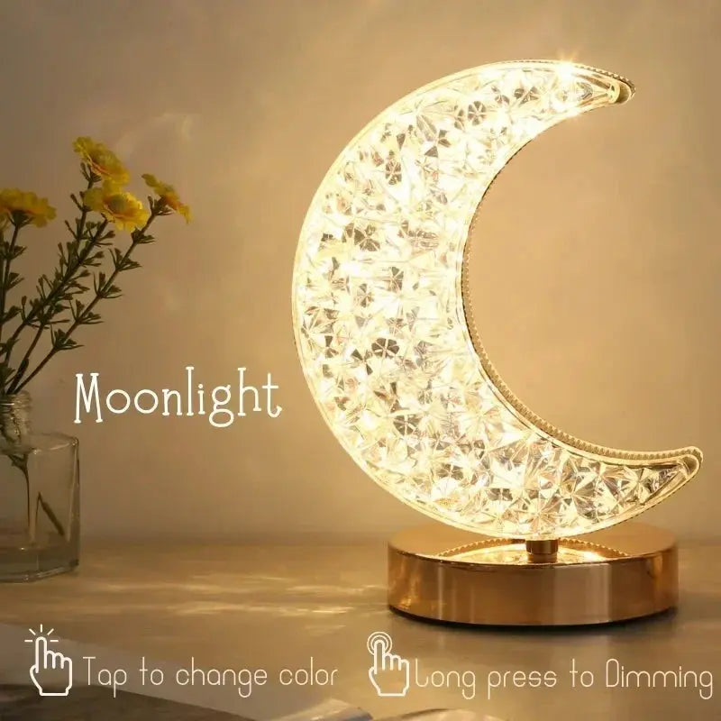 Bedroom Crystal Touch Dimming Night Light Girls Room Home Decor Aesthetics USB Charging Bedside LED Ambient Table 3D Moon Lamp tableandwalllamps