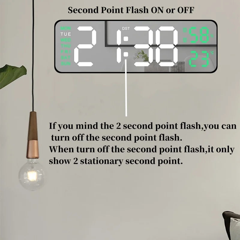 9 Inch Large Digital Wall Clock USB Powered TEMP Humidity Week Auto Dimmer DST Table Clock 12/24H Electronic LED Alarm Clock tableandwalllamps