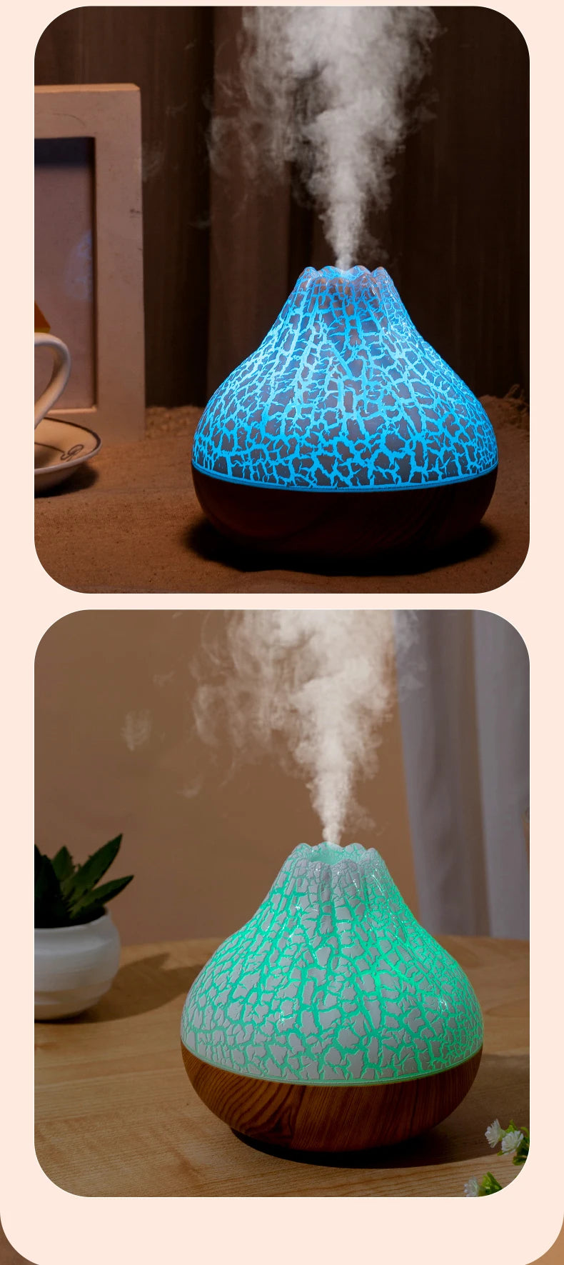 300ml Volcano Air Humidifier Desktop Electric USB Humidificadore Water Mist Diffuser Purifier Air Freshener With 7 Colors Night tableandwalllamps